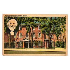 Antique Longfellows Home Portland Maine 1941 Postcard Vintage George Washington